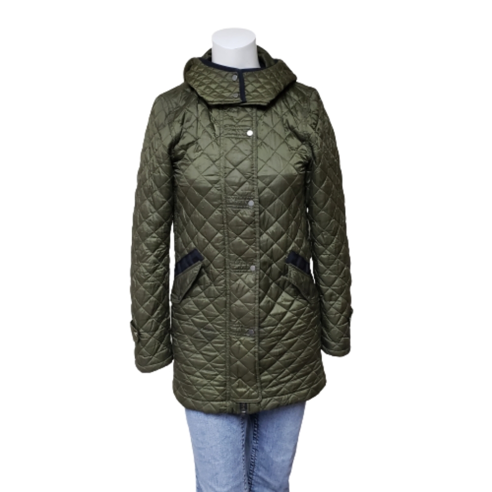Zara Woman green zip up quilted jacket w hood size xsmall